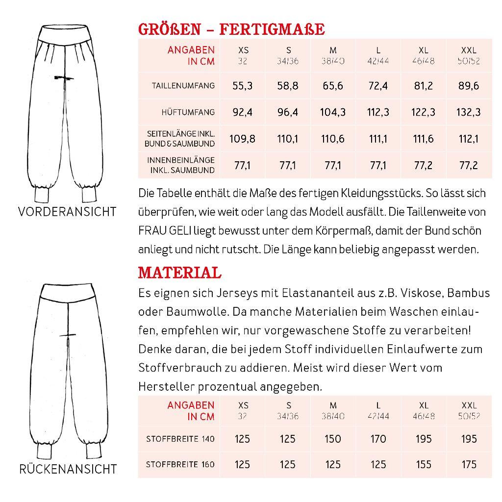 Papierschnittmuster Yogahose Frau Geli XS-XXL